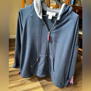 Norton Studio navy cotton hooded sweatshirt zip up jacket. XL, roll up sleeve